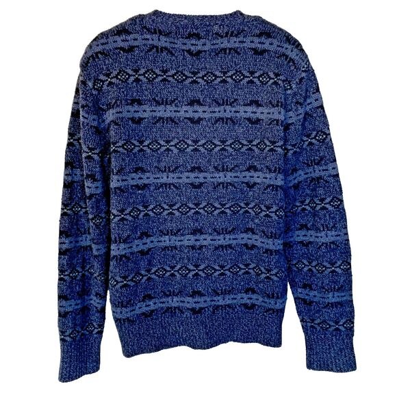 VTG Polo Ralph Lauren Sweater Mens M Blue Fair Isle Silk Linen Cotton Knit 90s - Picture 2 of 7